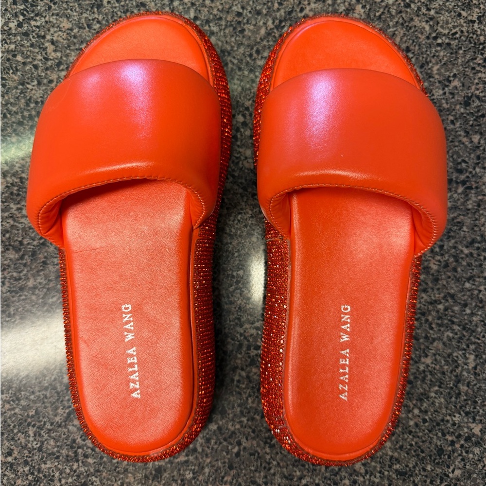 “AZALEA WANG” Rhinestone Platform Puffed Slide Sandals - Picture 3 of 13